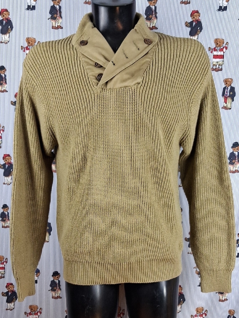 Orvis Ribbed Knit Military Green Outdoors Fishing Casual Men's Lrg Thick Sweater